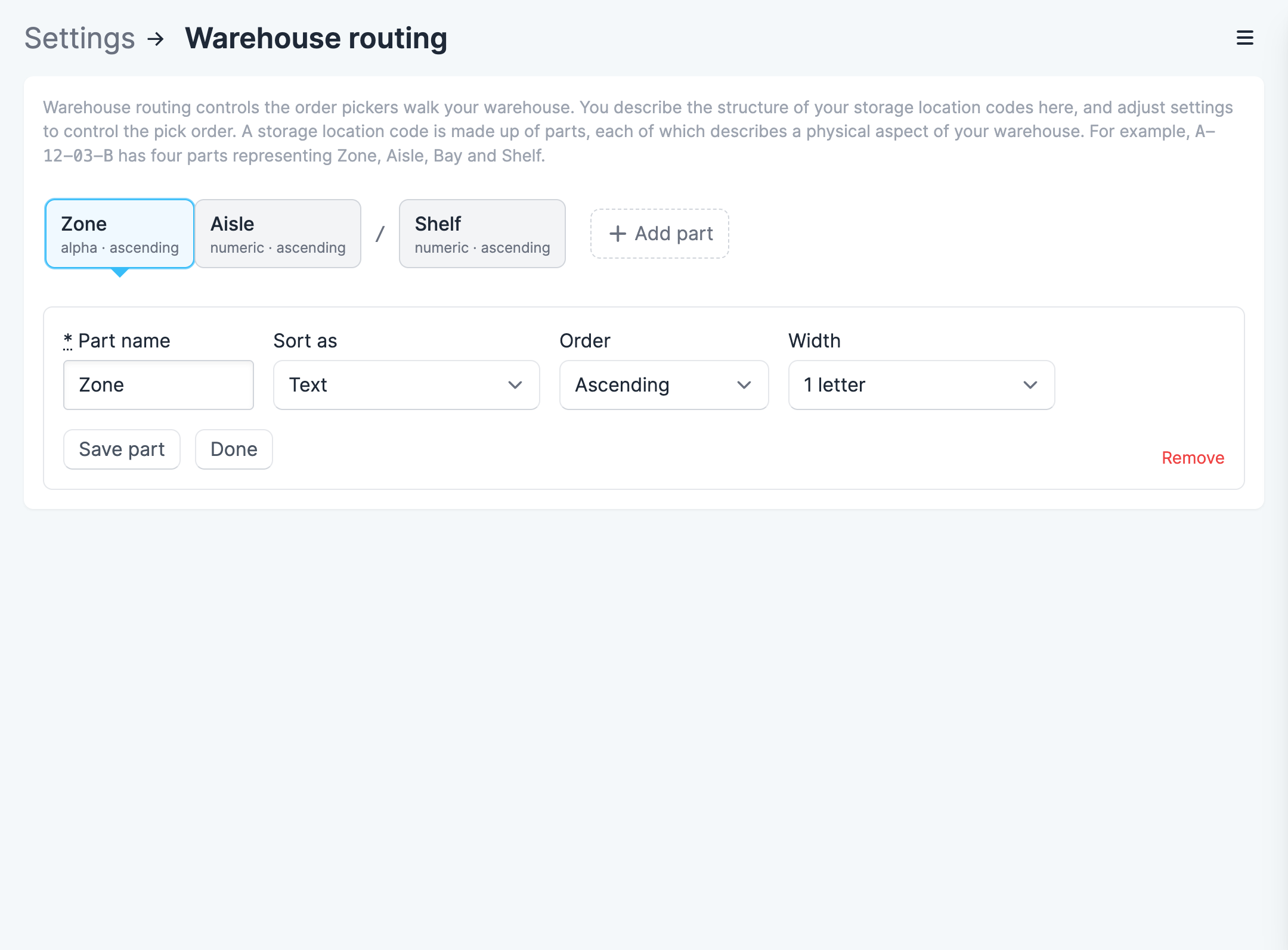 A two-part fixed-width routing format