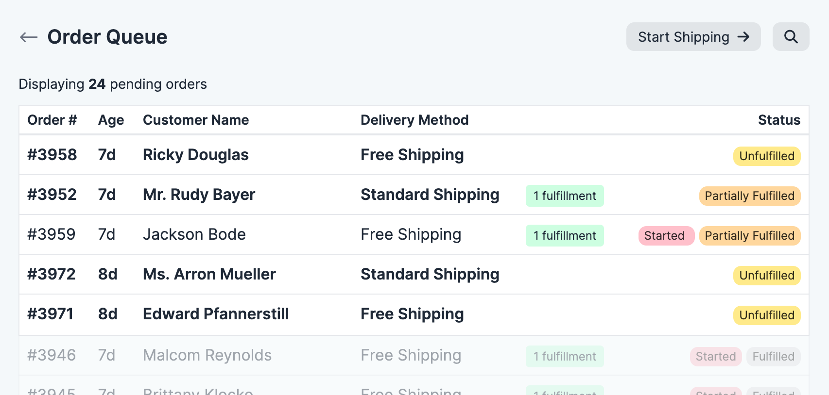 Order queue page screenshot